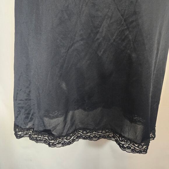 Vtg Nylon Lace Black Full Slip Dress Midi Goth Trim Romantic Intimates 6 36 - Picture 4 of 7